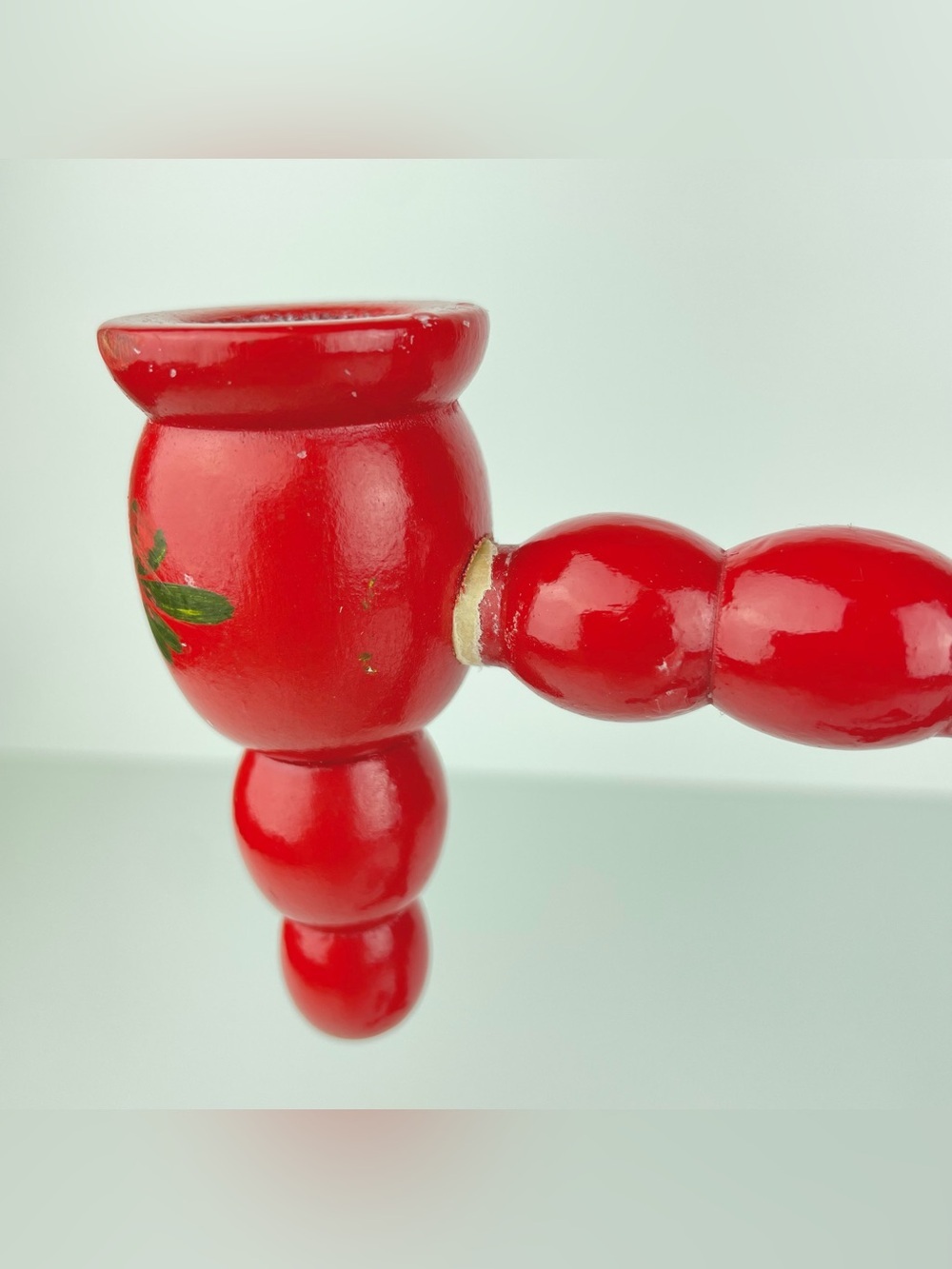 VTG Swedish 3 Armed Red Floral Candelabra Scandinavian Folk Art Candleholder - Picture 15 of 16